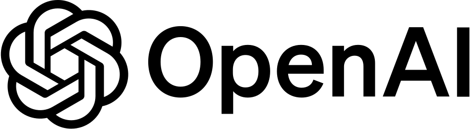 OpenAI logo featuring a geometric, interconnected knot design in a blue gradient.