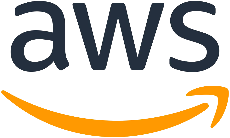 Amazon Web Services logo with black 'aws' text and an orange curved arrow beneath.