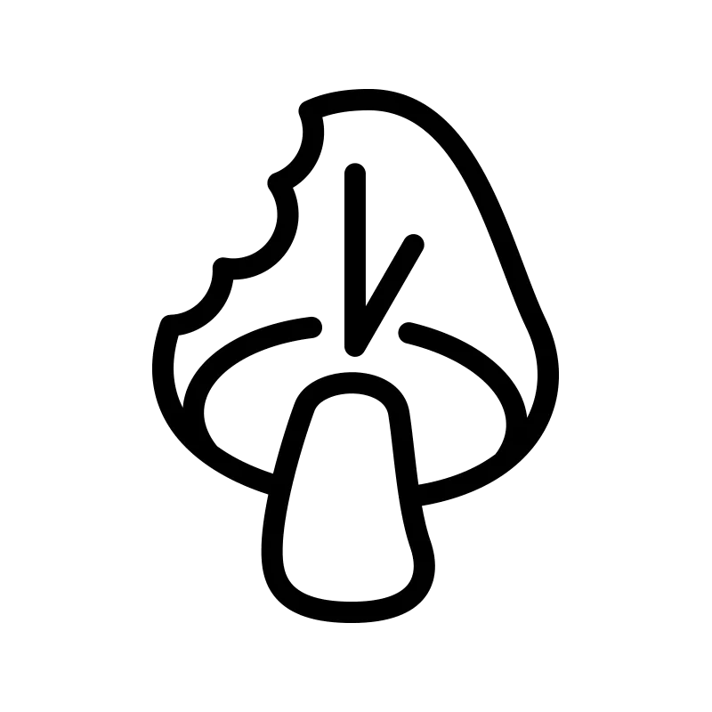 Clock integrated into an outline of a mushroom with a bite mark on the left side.